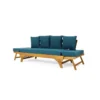 Flex Outdoor Daybed, 65 Inch Teak Brown Acacia Wood, Blue Cushions