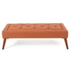 Accent Ottoman Bench, Tufted 52 Inch Rectangular Orange Fabric Seat