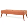 Accent Ottoman Bench, Tufted 52 Inch Rectangular Orange Fabric Seat