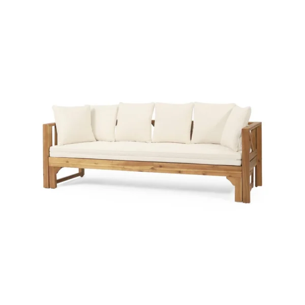 BM335327_fe82d4a7-5ac2-4508-ad01-d442fee5492e Outdoor Daybed Sofa, 79 Inch, Brown Acacia Wood Frame, Cream Cushions