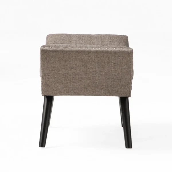 Vibe Ottoman Bench, Tufted Gray Fabric, 36 Inch, Nailhead Trim