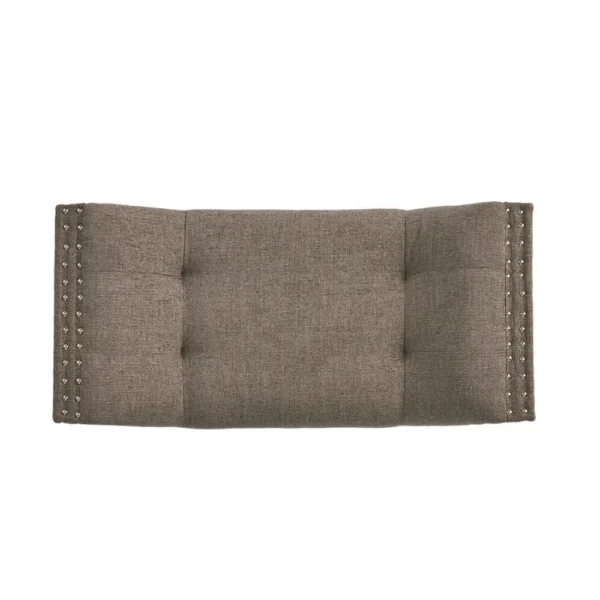 Vibe Ottoman Bench, Tufted Gray Fabric, 36 Inch, Nailhead Trim