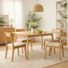 BM335331_5 Dining Table, 59 Inch Natural Walnut Brown Rectangular, Tapered Legs