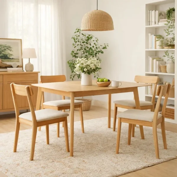 BM335331_5 Dining Table, 59 Inch Natural Walnut Brown Rectangular, Tapered Legs