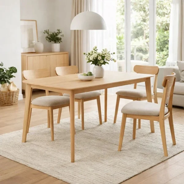 BM335331_6 Dining Table, 59 Inch Natural Walnut Brown Rectangular, Tapered Legs