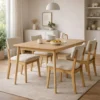 BM335331_7 Dining Table, 59 Inch Natural Walnut Brown Rectangular, Tapered Legs