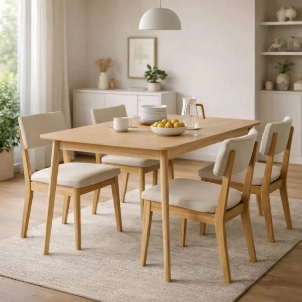 BM335331_7 Dining Table, 59 Inch Natural Walnut Brown Rectangular, Tapered Legs