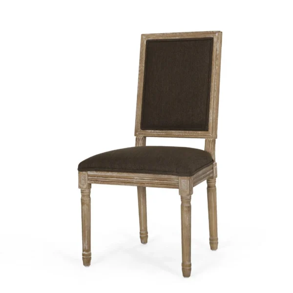Kevin Dining Chair Set of 2, Brown Fabric Padded Seat, Natural Wood