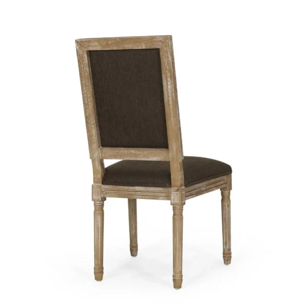 Kevin Dining Chair Set of 2, Brown Fabric Padded Seat, Natural Wood