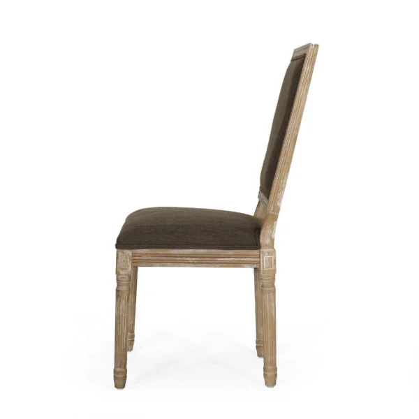 Kevin Dining Chair Set of 2, Brown Fabric Padded Seat, Natural Wood