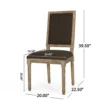 Kevin Dining Chair Set of 2, Brown Fabric Padded Seat, Natural Wood