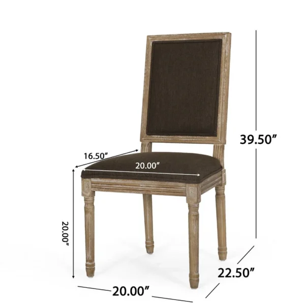 Kevin Dining Chair Set of 2, Brown Fabric Padded Seat, Natural Wood