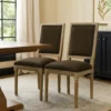 Kevin Dining Chair Set of 2, Brown Fabric Padded Seat, Natural Wood