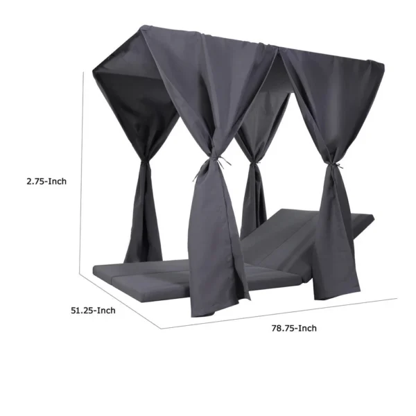 Yavi Outdoor Cushion and Curtains for Daybed, Dark Gray Fabric 79 Inch