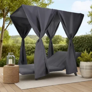 BM335350_5 Yavi Outdoor Cushion and Curtains for Daybed, Dark Gray Fabric 79 Inch