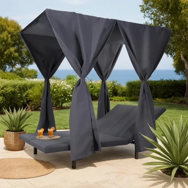 Yavi Outdoor Cushion and Curtains for Daybed, Dark Gray Fabric 79 Inch