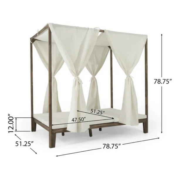 Yavi Outdoor Daybed, Brown Wood, Cream Waterproof Fabric, 79 Inch