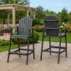 BM335374_5 Outdoor Barstool Chair Set of 2, Rustic Slatted Back, Dark Gray Wood