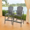 BM335374_6 Outdoor Barstool Chair Set of 2, Rustic Slatted Back, Dark Gray Wood