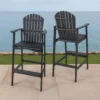 BM335374_7 Outdoor Barstool Chair Set of 2, Rustic Slatted Back, Dark Gray Wood