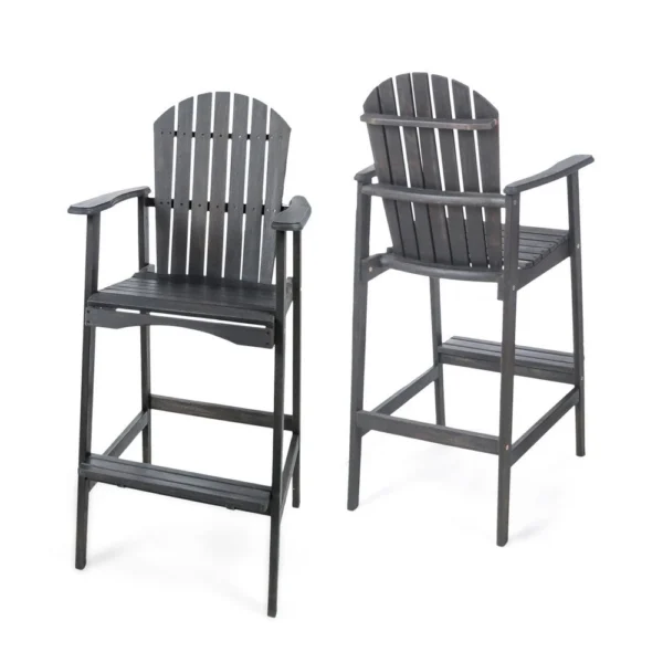 BM335374_96b5ba75-4473-4291-9992-546f22570ac1 Outdoor Barstool Chair Set of 2, Rustic Slatted Back, Dark Gray Wood