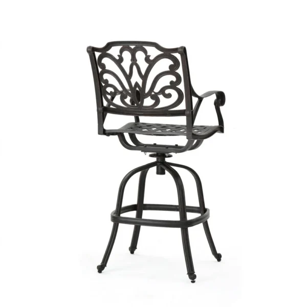 BM335381_2_e78f0a99-6854-4159-b93e-82ed7bb61bd6 Outdoor Swivel Bar Height Chair, Ornate Bronze Aluminum Flared Base