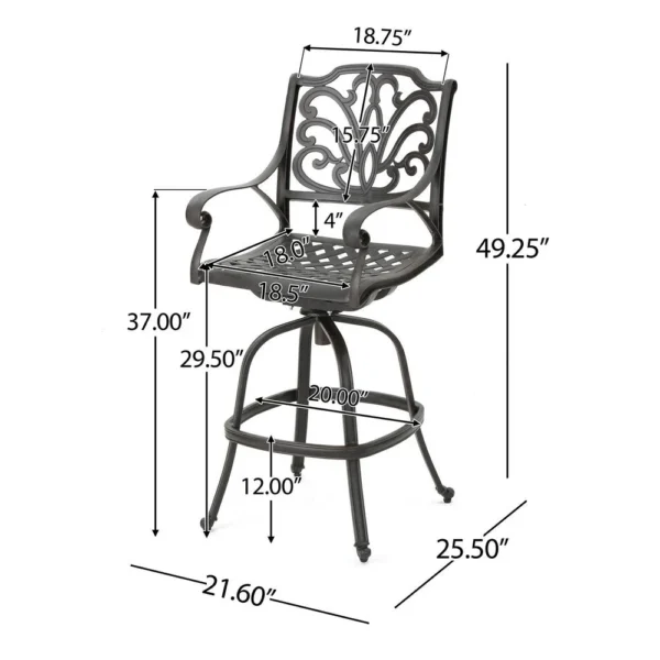 BM335381_4_06726632-81f9-4603-9e49-60d128f2b252 Outdoor Swivel Bar Height Chair, Ornate Bronze Aluminum Flared Base