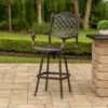 BM335381_6 Outdoor Swivel Bar Height Chair, Ornate Bronze Aluminum Flared Base