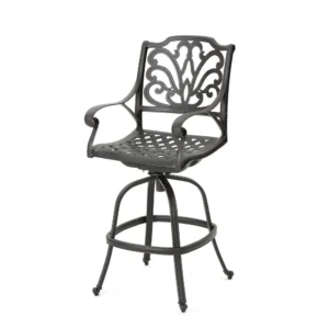 Outdoor Swivel Bar Height Chair, Ornate Bronze Aluminum Flared Base