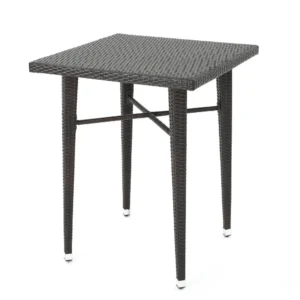 Outdoor Bar Table, 33 Inch Square Top, Dark Brown Rattan Woven
