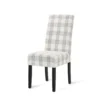 Cini Dining Side Chair Set of 2, Gray Plaid Fabric, Black Wood Legs