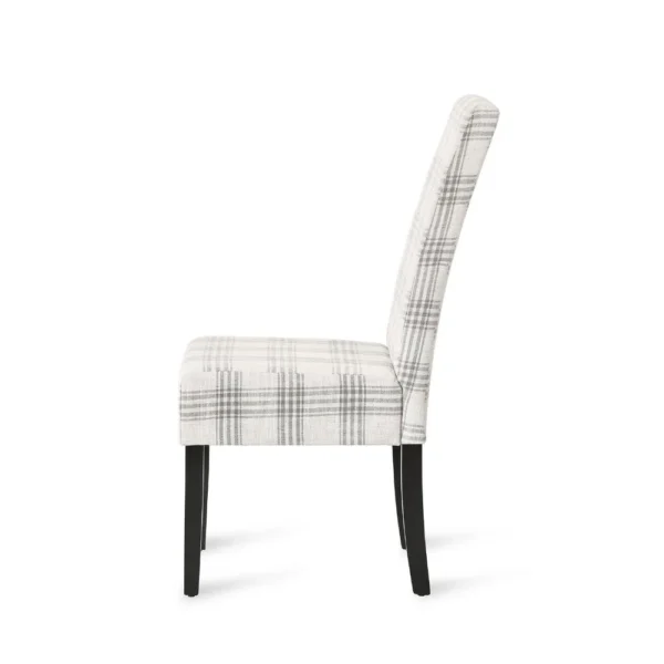 Cini Dining Side Chair Set of 2, Gray Plaid Fabric, Black Wood Legs