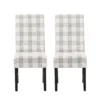 Cini Dining Side Chair Set of 2, Gray Plaid Fabric, Black Wood Legs