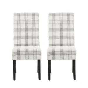 BM335402_ed75c128-06aa-45f5-bd5c-c6df80986363 Cini Dining Side Chair Set of 2, Gray Plaid Fabric, Black Wood Legs