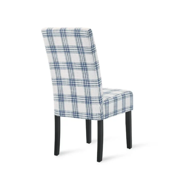 Cini Dining Side Chair Set of 2, Blue Cream Fabric, Black Wood Legs