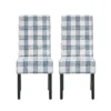 Cini Dining Side Chair Set of 2, Blue Cream Fabric, Black Wood Legs