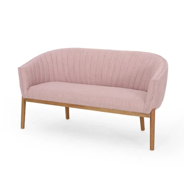 Fery Loveseat, Blush Pink Fabric Channel Stitched Back, Brown 55 Inch