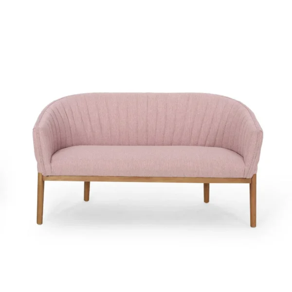 Fery Loveseat, Blush Pink Fabric Channel Stitched Back, Brown 55 Inch