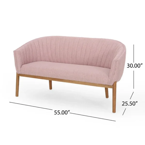 Fery Loveseat, Blush Pink Fabric Channel Stitched Back, Brown 55 Inch