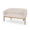 Fery Loveseat, Beige Fabric Channel Stitched Back, Brown Wood 55 Inch