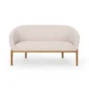 Fery Loveseat, Beige Fabric Channel Stitched Back, Brown Wood 55 Inch
