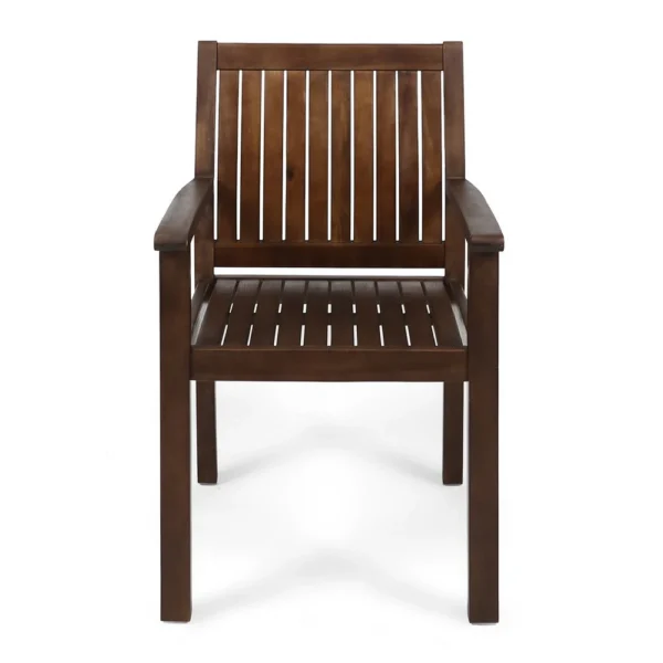 Alison Outdoor Dining Arm Chair Set of 2, Slatted Brown Acacia Wood