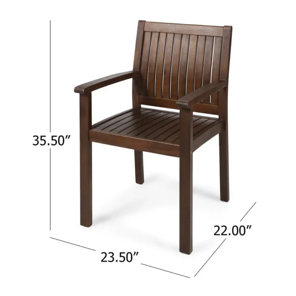 Alison Outdoor Dining Arm Chair Set of 2, Slatted Brown Acacia Wood