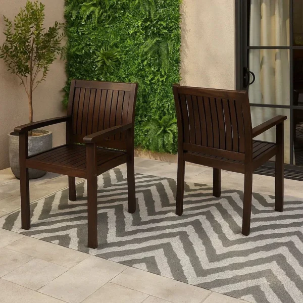 Alison Outdoor Dining Arm Chair Set of 2, Slatted Brown Acacia Wood