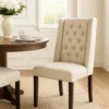 BM335442_5 Nathan Dining Chair Set of 2, Dark Brown Wood, Tufted Beige Wingback