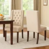 BM335442_6 Nathan Dining Chair Set of 2, Dark Brown Wood, Tufted Beige Wingback