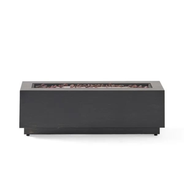 Outdoor Fire Pit, Dark Brown, Gold Iron Frame Rectangular 48 Inch