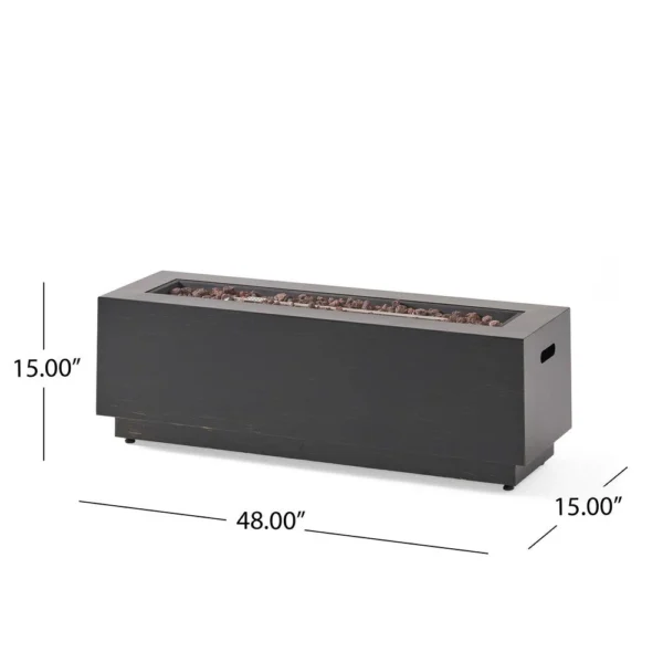 Outdoor Fire Pit, Dark Brown, Gold Iron Frame Rectangular 48 Inch
