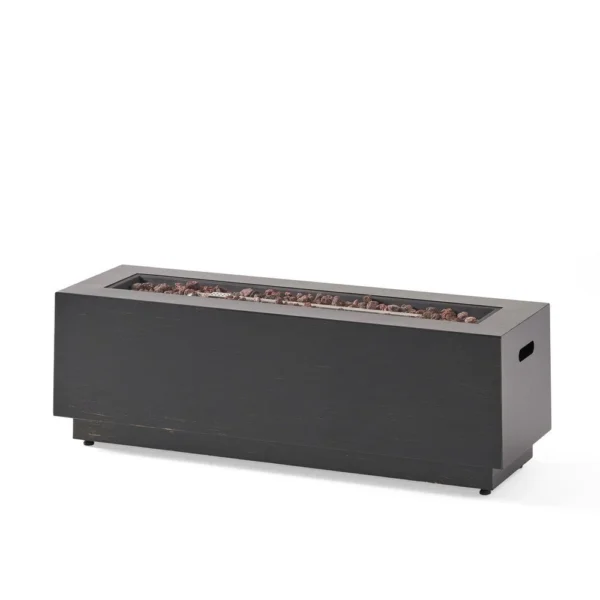 Outdoor Fire Pit, Dark Brown, Gold Iron Frame Rectangular 48 Inch