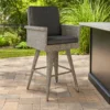 BM335476_5 Outdoor Barstool Chair, Gray Black Wicker Rattan, Polyester Cushions